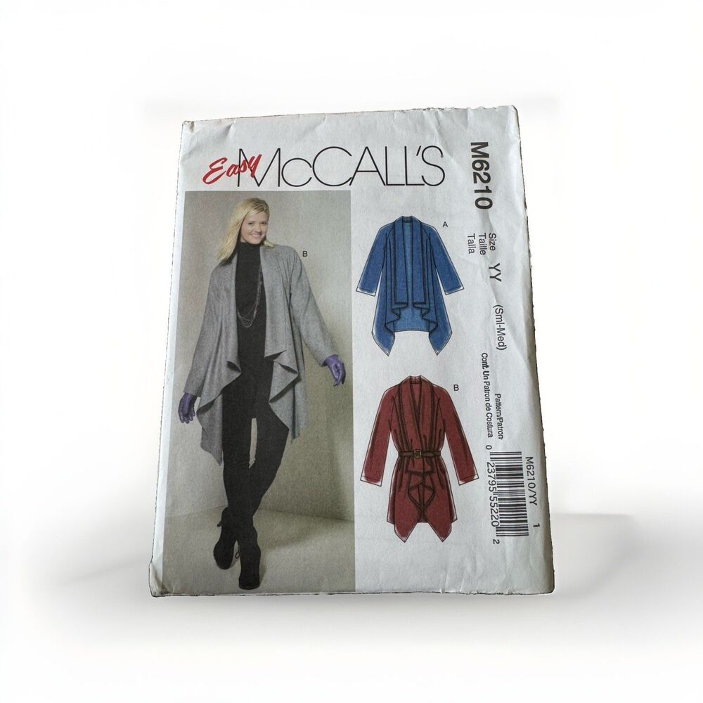 McCalls Sewing Pattern M6210 Womens Unlined Coat Size Small Medium Shawl Collar